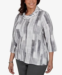 Alfred Dunner Plus Cowl Neck 3/4-Sleeve Textured-Knit Blouse