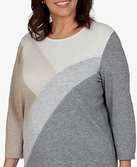 Alfred Dunner Plus 3/4-Sleeve Colorblock Crewneck Pullover Sweater