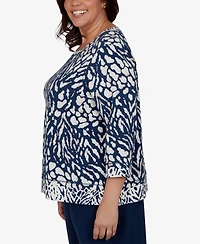 Alfred Dunner Plus 3/4-Sleeve Cotton-Blend T-Shirt with Pockets