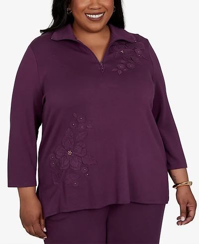 Alfred Dunner Plus 3/4-Sleeve Quarter-Zip Tunic Top