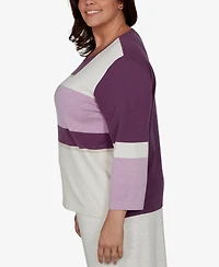 Alfred Dunner Plus 3/4-Length-Sleeve Colorblock Sweater
