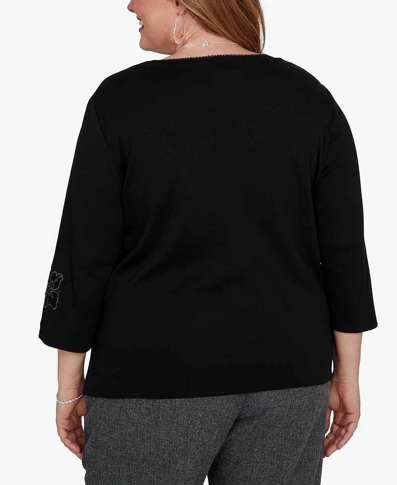 Alfred Dunner Plus Floral Scoop Neck 3/4-Sleeve Knit Top