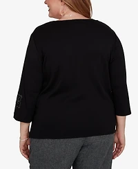 Alfred Dunner Plus Floral Scoop Neck 3/4-Sleeve Knit Top