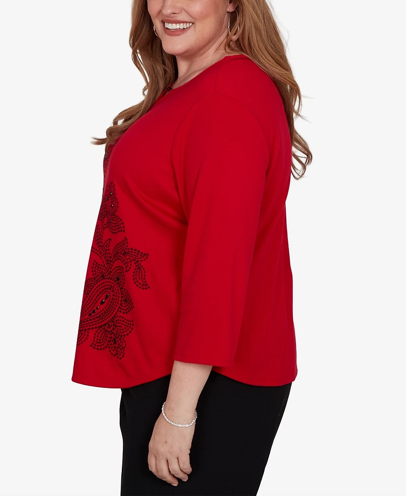 Alfred Dunner Plus Keyhole 3/4-Sleeve Top