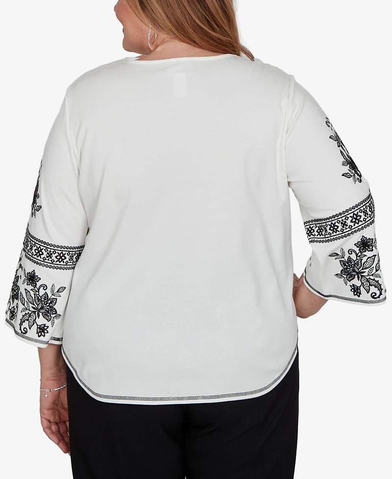 Alfred Dunner Plus 3/4-Sleeve Keyhole Neck Cotton-Blend Blouse