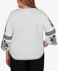 Alfred Dunner Plus 3/4-Sleeve Keyhole Neck Cotton-Blend Blouse