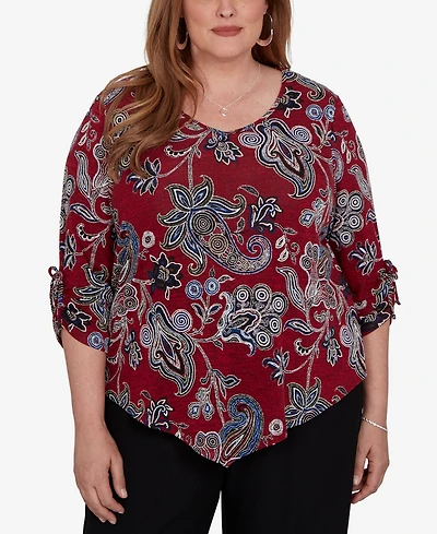 Alfred Dunner Plus V-Neck 3/4-Sleeve Paisley-Print Blouse