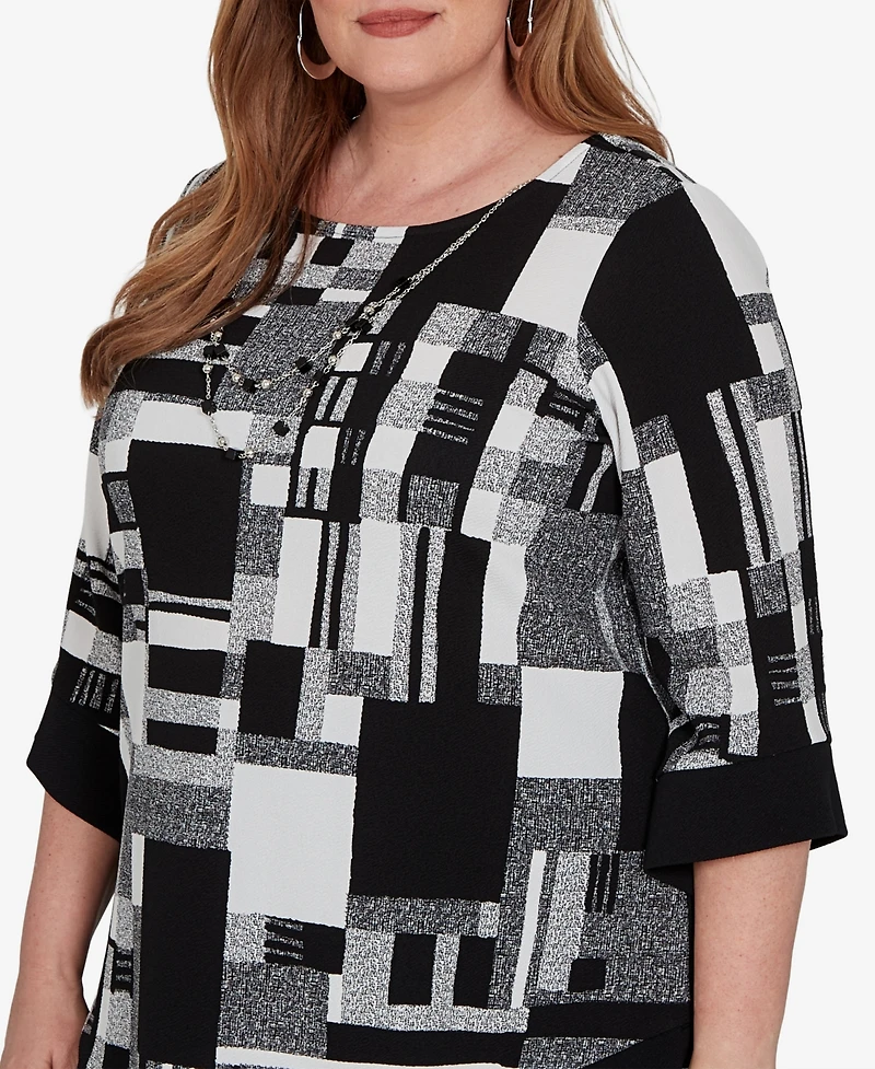Alfred Dunner Plus Crewneck 3/4-Sleeve Tunic Top