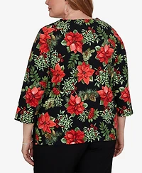 Alfred Dunner Plus Floral-Print 3/4-Sleeve Top