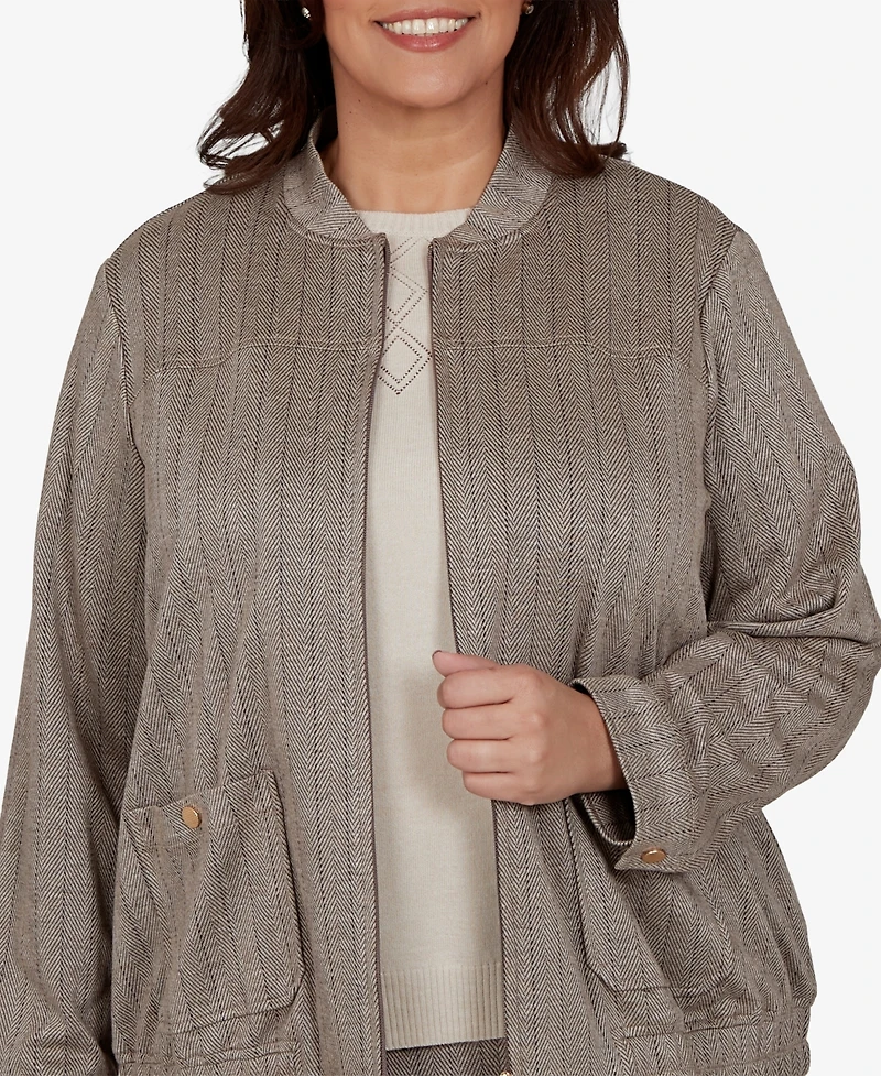Alfred Dunner Plus Striped Mandarin Collar Bomber Jacket