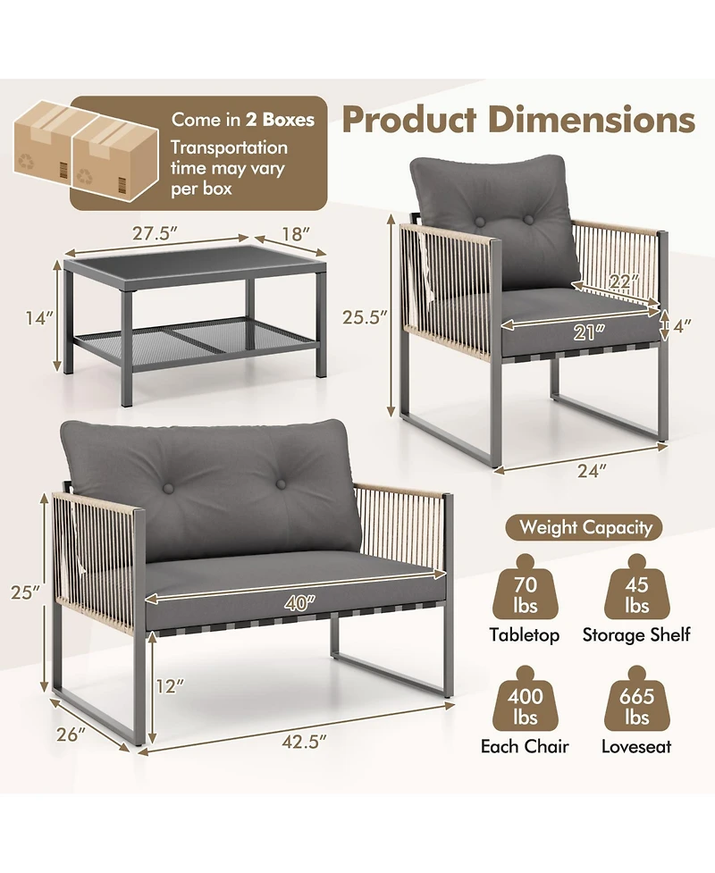 Gymax Set Of 4 Patio Furniture Set Pe Rattan Conversation Sofa Set with Thick Cushions