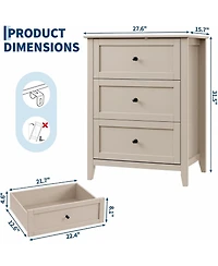 Gaomon 27.5" Khaki 3-Drawer Dresser with Lacquered Finish and Gold Knobs, Modern Nightstand
