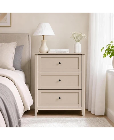 Gaomon 27.5" Khaki 3-Drawer Dresser with Lacquered Finish and Gold Knobs, Modern Nightstand