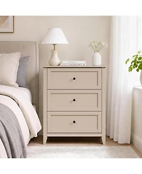 Gaomon 27.5" Khaki 3-Drawer Dresser with Lacquered Finish and Gold Knobs, Modern Nightstand