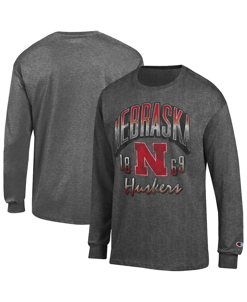 Champion Men's Nebraska Huskers Distressed Graphic Classic-Fit Bold Long-Sleeve T-Shirt