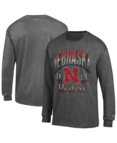 Champion Men's Nebraska Huskers Distressed Graphic Classic-Fit Bold Long-Sleeve T-Shirt