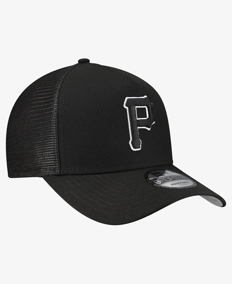 New Era Men's Black Pittsburgh Pirates Side Script 9FORTY A-Frame Trucker Adjustable Hat