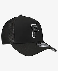 New Era Men's Black Pittsburgh Pirates Side Script 9FORTY A-Frame Trucker Adjustable Hat