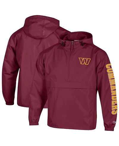 Champion Men's Burgundy Washington Commanders Packable Hooded Windbreaker Half-Zip Jacket