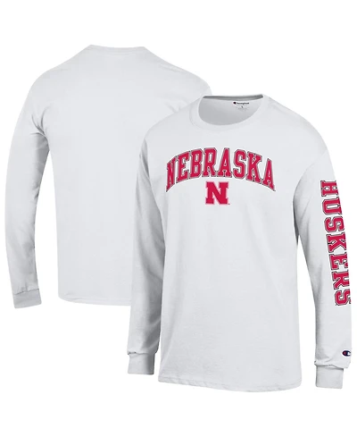 Champion Men's Nebraska Huskers Arch Over Logo 2-Hit Cotton Long-Sleeve Crewneck Graphic T-Shirt