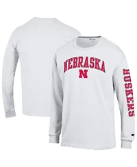 Champion Men's Nebraska Huskers Arch Over Logo 2-Hit Cotton Long-Sleeve Crewneck Graphic T-Shirt