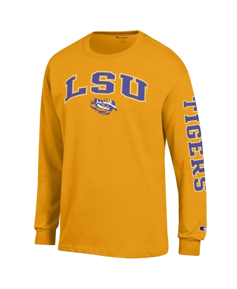 Champion Men's Lsu Tigers Arch Over Logo 2-Hit Long-Sleeve Crewneck T-Shirt