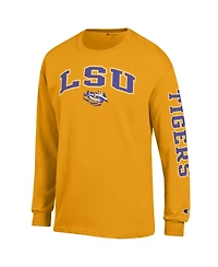 Champion Men's Lsu Tigers Arch Over Logo 2-Hit Long-Sleeve Crewneck T-Shirt
