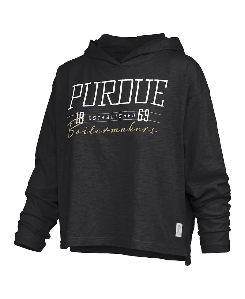 Pressbox Women's Purdue Boilermakers Castillo Slub Oversized Long-Sleeve Hooded T-Shirt