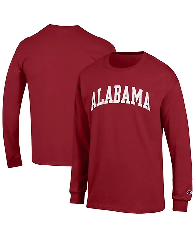 Champion Men's Alabama Crimson Tide Basic Arch Long-Sleeve Crewneck Screen-Print Graphics T-Shirt