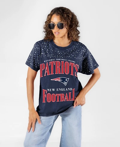 Gameday Couture Women's New England Patriots Sparkle Score Washed Crewneck Micro Rhinestones T-Shirt