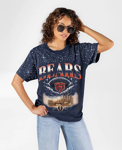 Gameday Couture Women's Chicago Bears Sky's the Limit Washed Micro Rhinestone Screen-Printed Garment-Washed T-Shirt