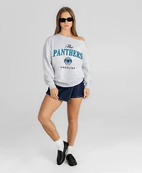 Gameday Couture Women's Carolina Panthers Offsides Energy Long-Sleeve Off-Shoulder Cotton-Blend Pullover Sweatshirt