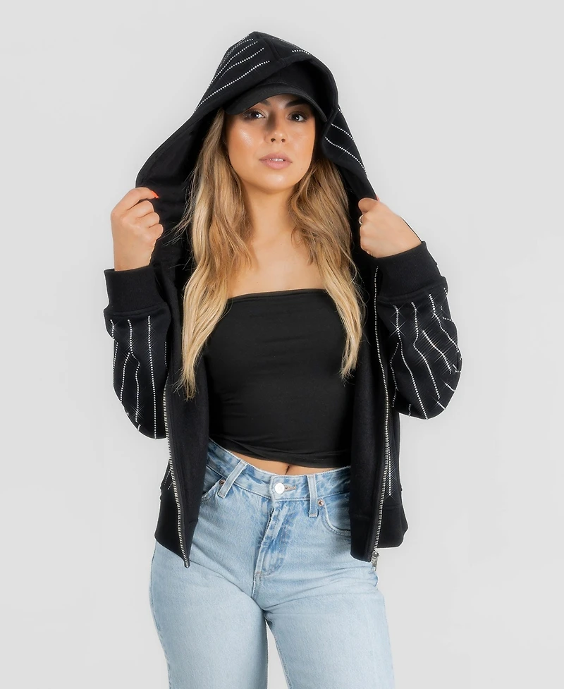 Gameday Couture Women's Dallas Cowboys Eyes on the Prize Full-Zip Cropped Pinstripe Rhinestone Hoodie