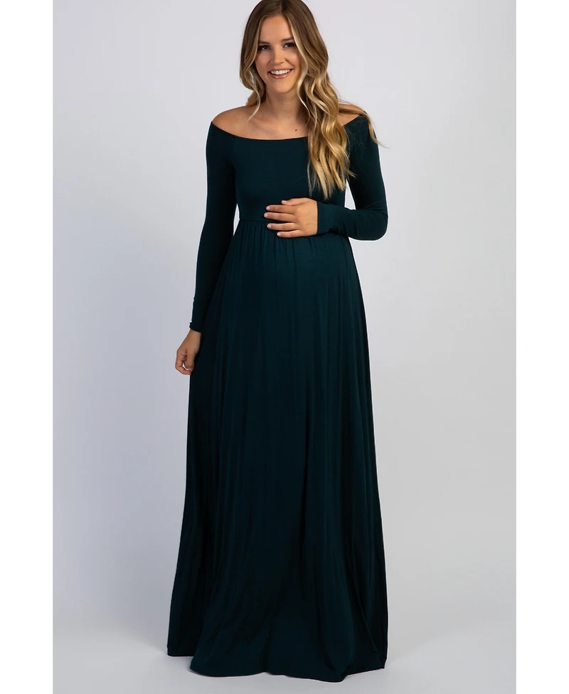 Pinkblush Maternity Pink Solid Off Shoulder Maxi Dress