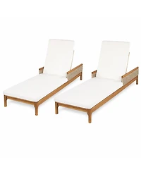 Asagikoiai Set of 2 Acacia Wood Chaise Lounge with Cushions, Adjustable Backrest Outdoor Patio Chair