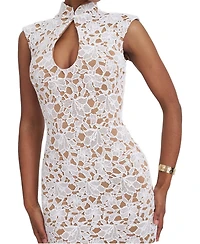 Miss Circle Women's Quinley White Cotton Lace Teardrop Neckline Mini Dress