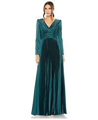 Mac Duggal Women's Pleated Long Sleeve A-Line Gown