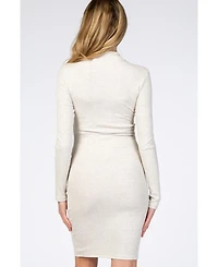 Pinkblush Women's Beige Ribbed Mock Neck Fitted Dress