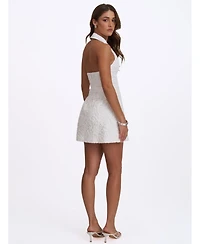 Miss Circle Women's Ignacia White Cotton Lace Halter A-Line Mini Dress