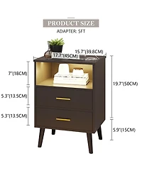 Vlsrka 17.7" W Smart Led Nightstand with 2 Drawers