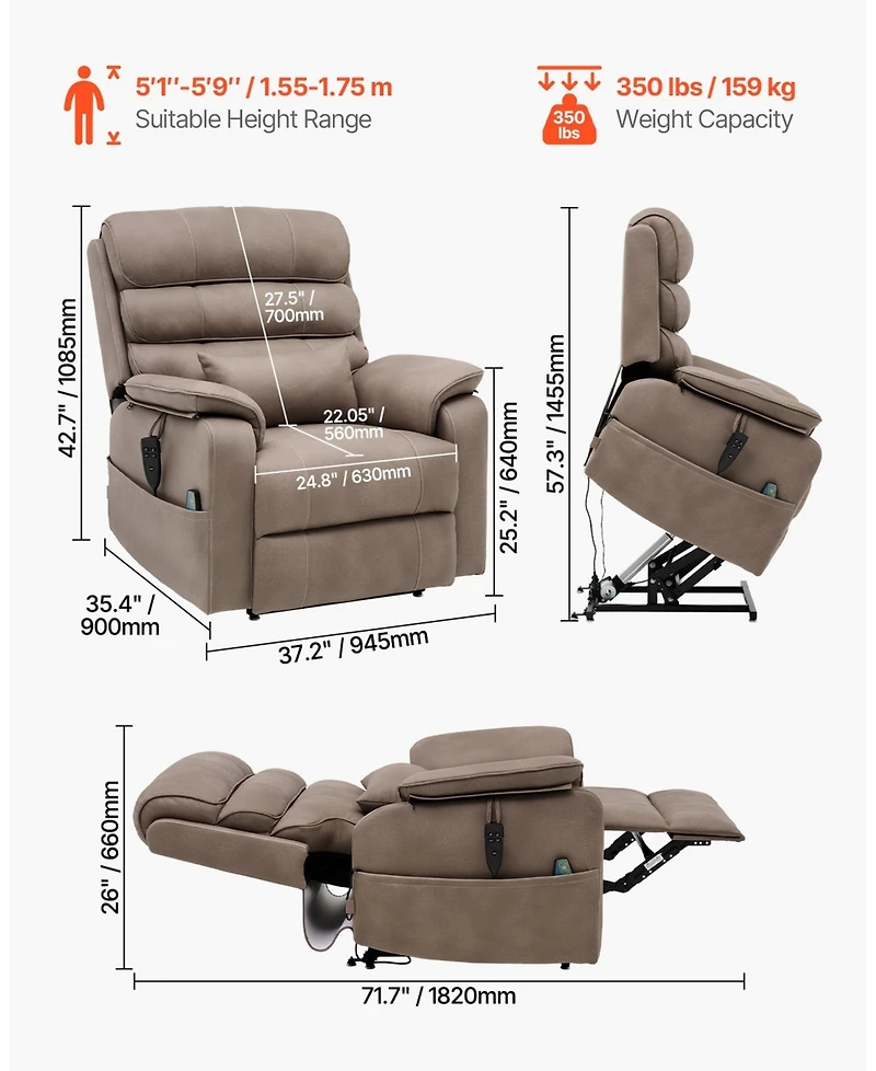 Sugift Dual Motor Power Lift Recliner Chair for Elderly with Heat and Massage 350 Pound Capacity