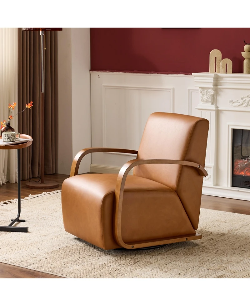 Slickblue Modern Swivel Accent Armchair with Solid Wood Arms for Living Room