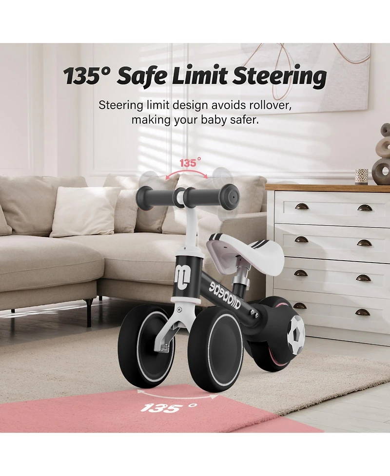 Allobebe Baby Balance Bike 3-Wheel with Adjustable Seat and Silent Wheels Ride-On, Ages 1-3