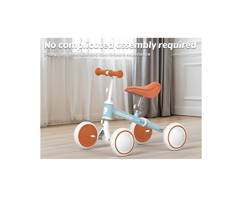 Allobebe Baby Balance Bike, 4-Wheel with Adjustable Seat and Silent Wheels, Ages 1-3