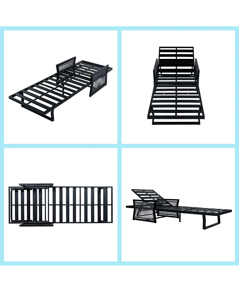 Asagikoiai Iron Outdoor Chaise Lounge with 4" Cushion, 5-Position Adjustable Patio Recliner