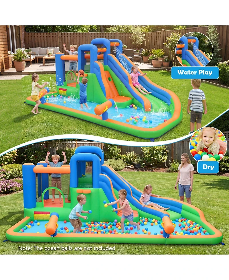 Gymax Inflatable Water Slide Park Kids Inflatable Bounce House with 780W Blower