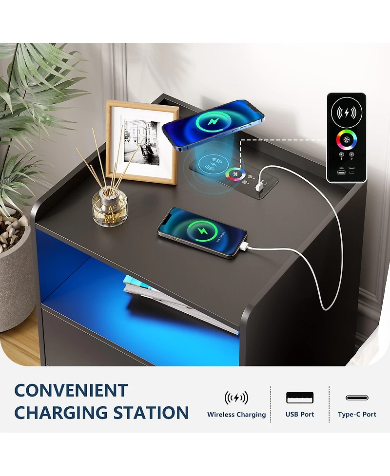 Vlsrka Modern 17.7" Nightstands Set of 2 - Drawers, Rgb Lights and Motion Sensor