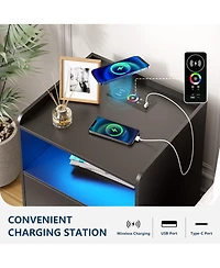 Vlsrka Modern 17.7" Nightstands Set of 2 - Drawers, Rgb Lights and Motion Sensor