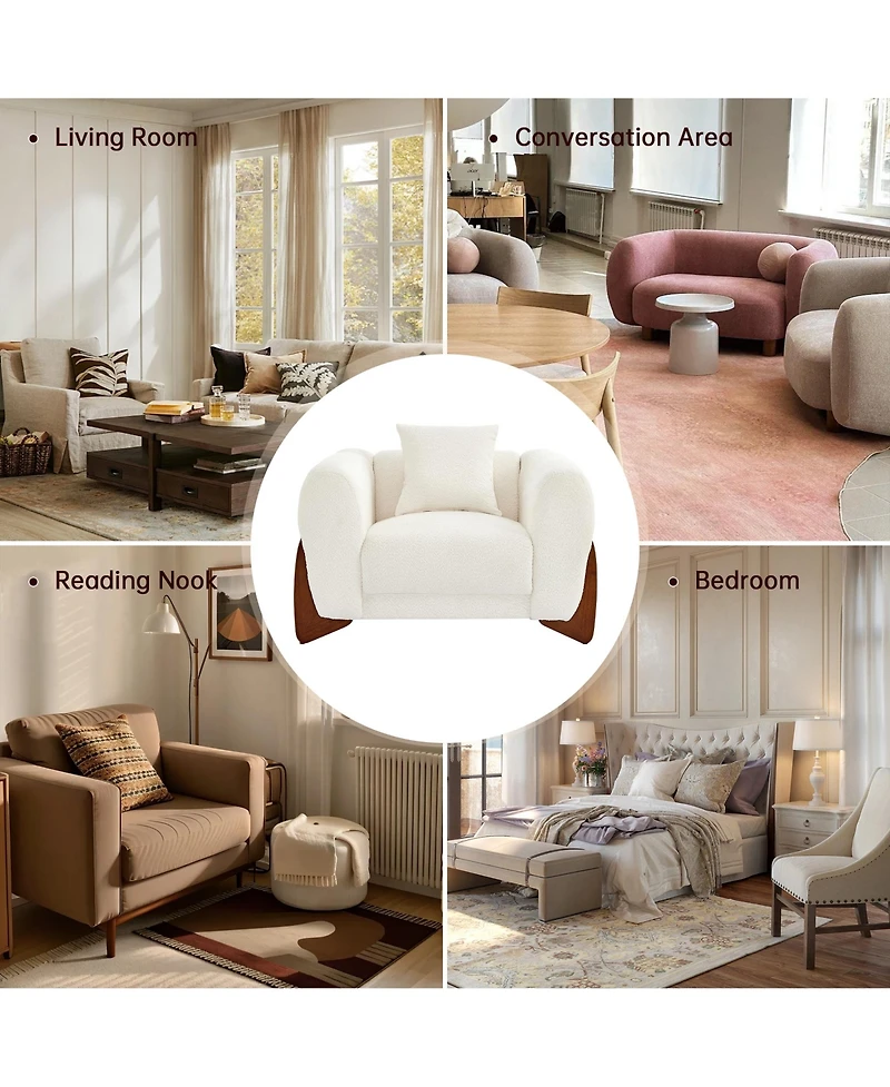 Morden Fort Cloud-Soft Cream Boucle Accent Arm Chair Upholstered Living Room Modern Sofa Chairs with Wood Legs