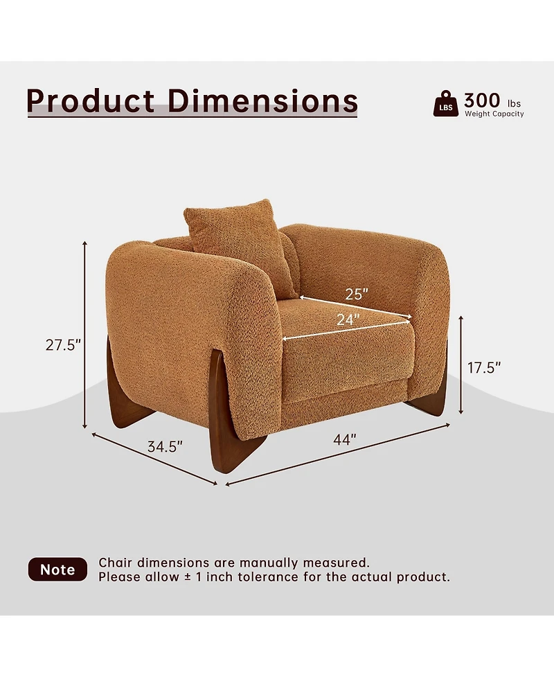 Morden Fort Caramel Boucle Accent Arm Chair Upholstered Living Room Bedroom Reading Nook Modern Sofa Chairs with Wood Legs
